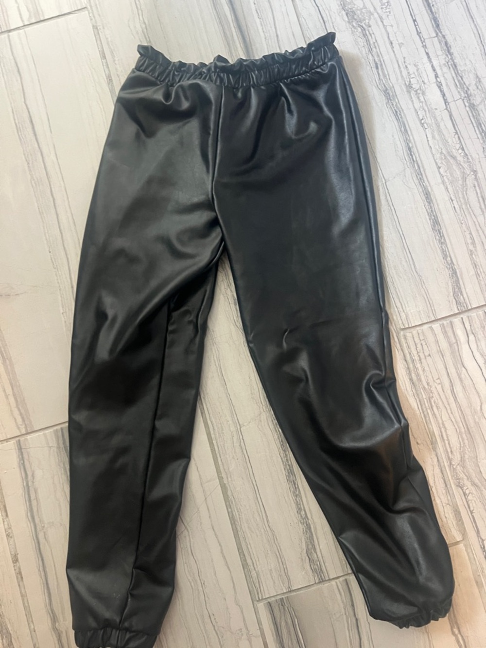 Black Faux Leather Jogger Pants